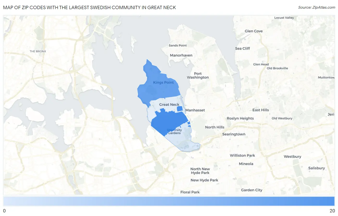 Zip Codes with the Largest Swedish Community in Great Neck Map