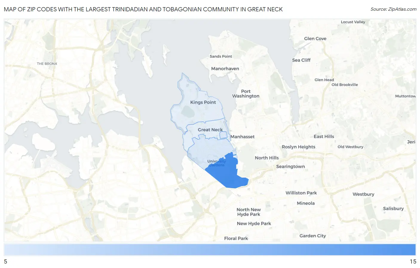 Zip Codes with the Largest Trinidadian and Tobagonian Community in Great Neck Map
