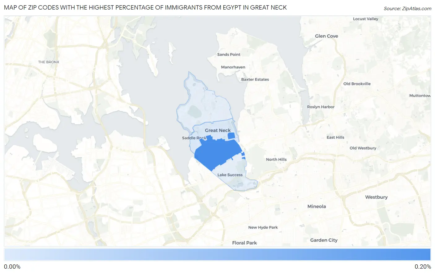 Zip Codes with the Highest Percentage of Immigrants from Egypt in Great Neck Map