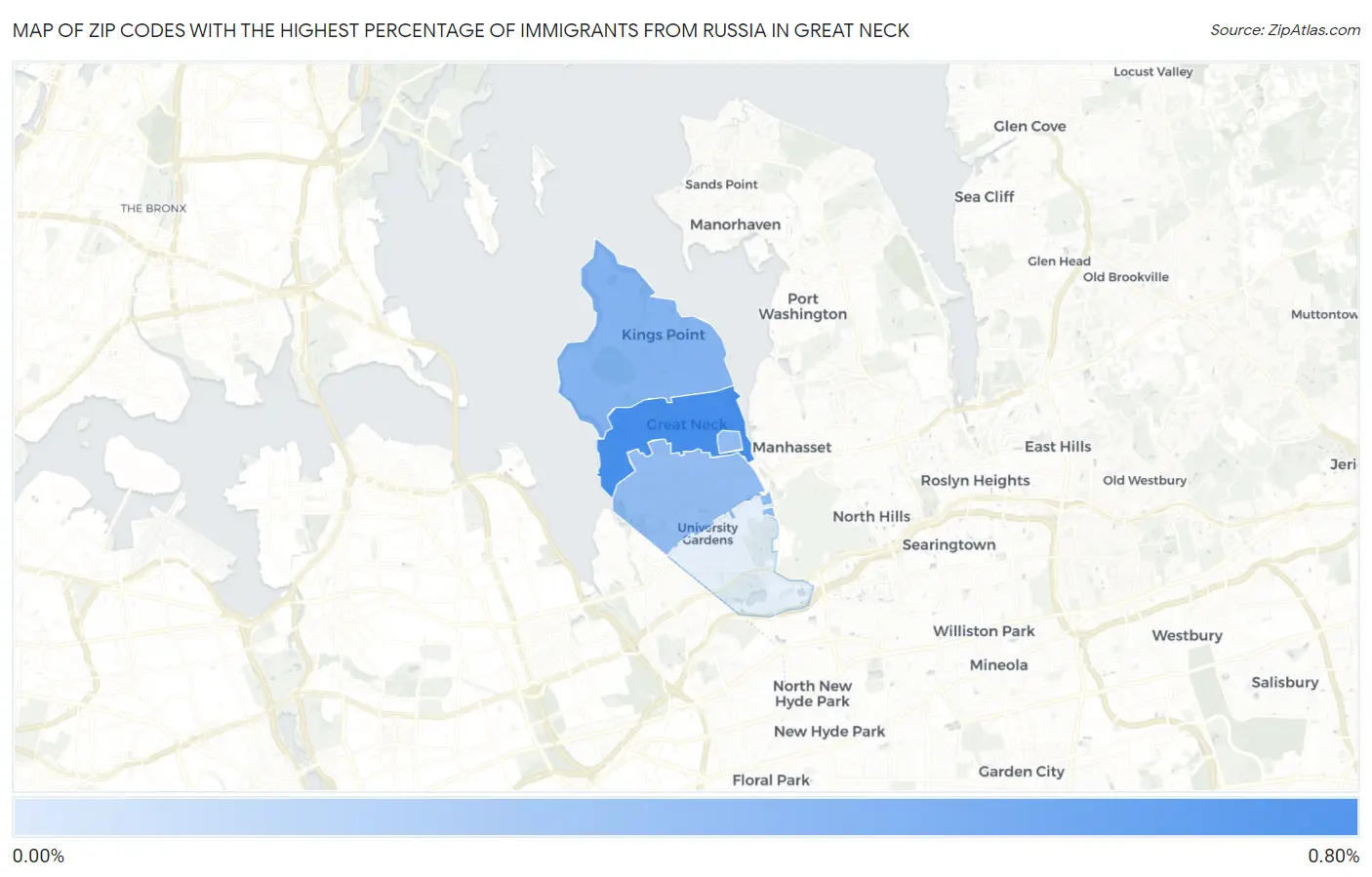 Zip Codes with the Highest Percentage of Immigrants from Russia in Great Neck Map
