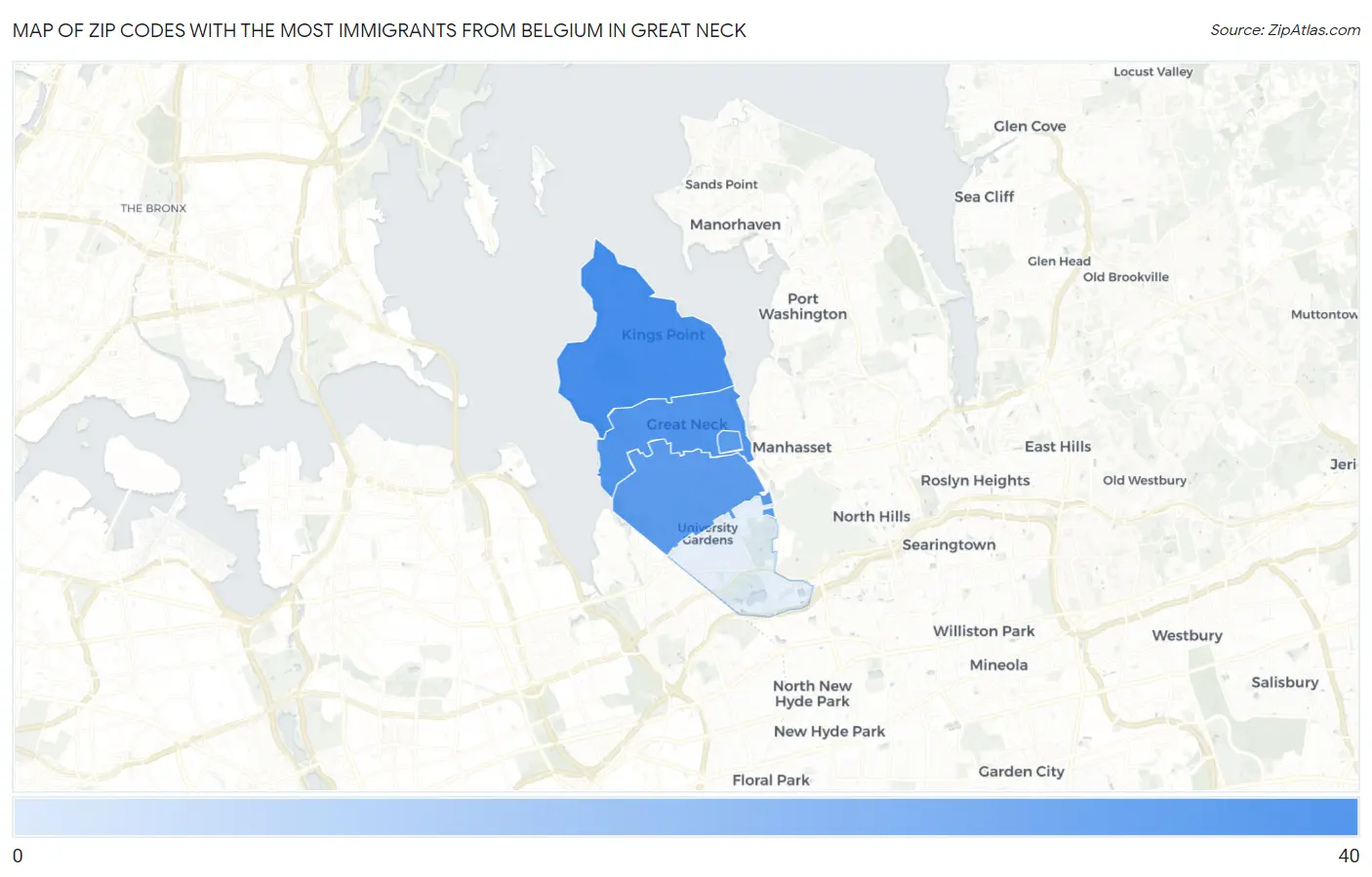 Zip Codes with the Most Immigrants from Belgium in Great Neck Map