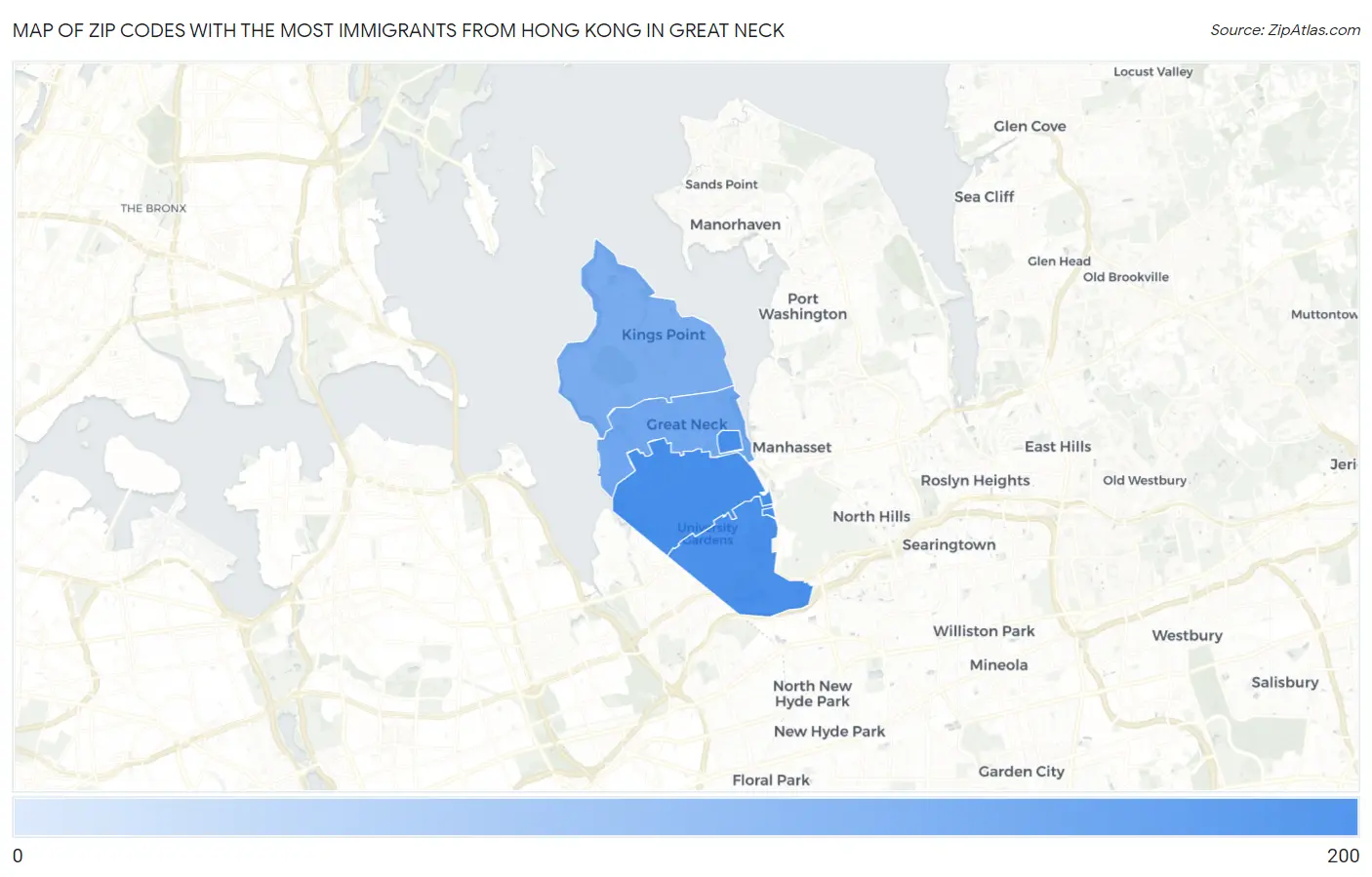 Zip Codes with the Most Immigrants from Hong Kong in Great Neck Map