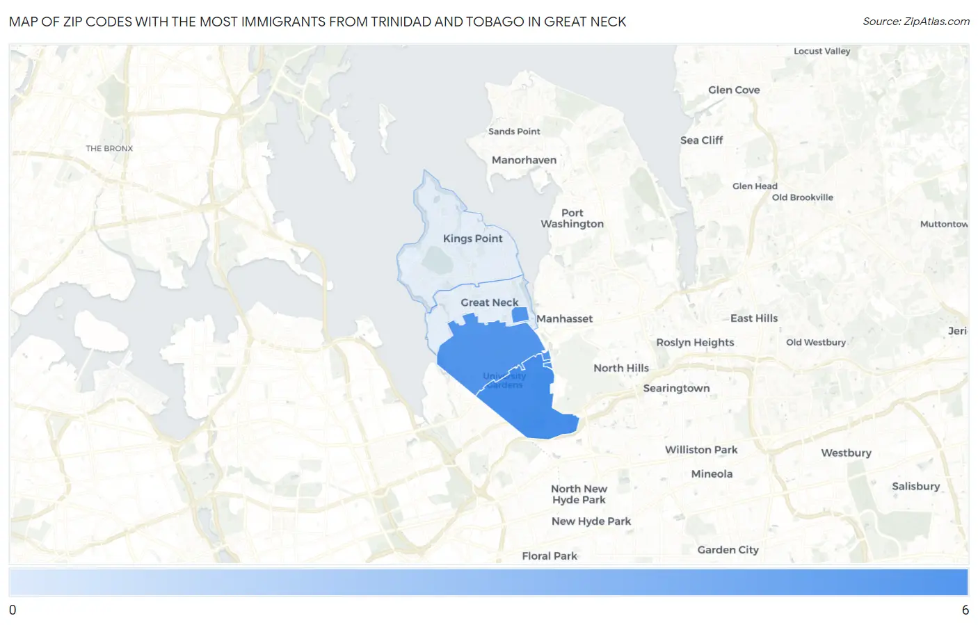 Zip Codes with the Most Immigrants from Trinidad and Tobago in Great Neck Map