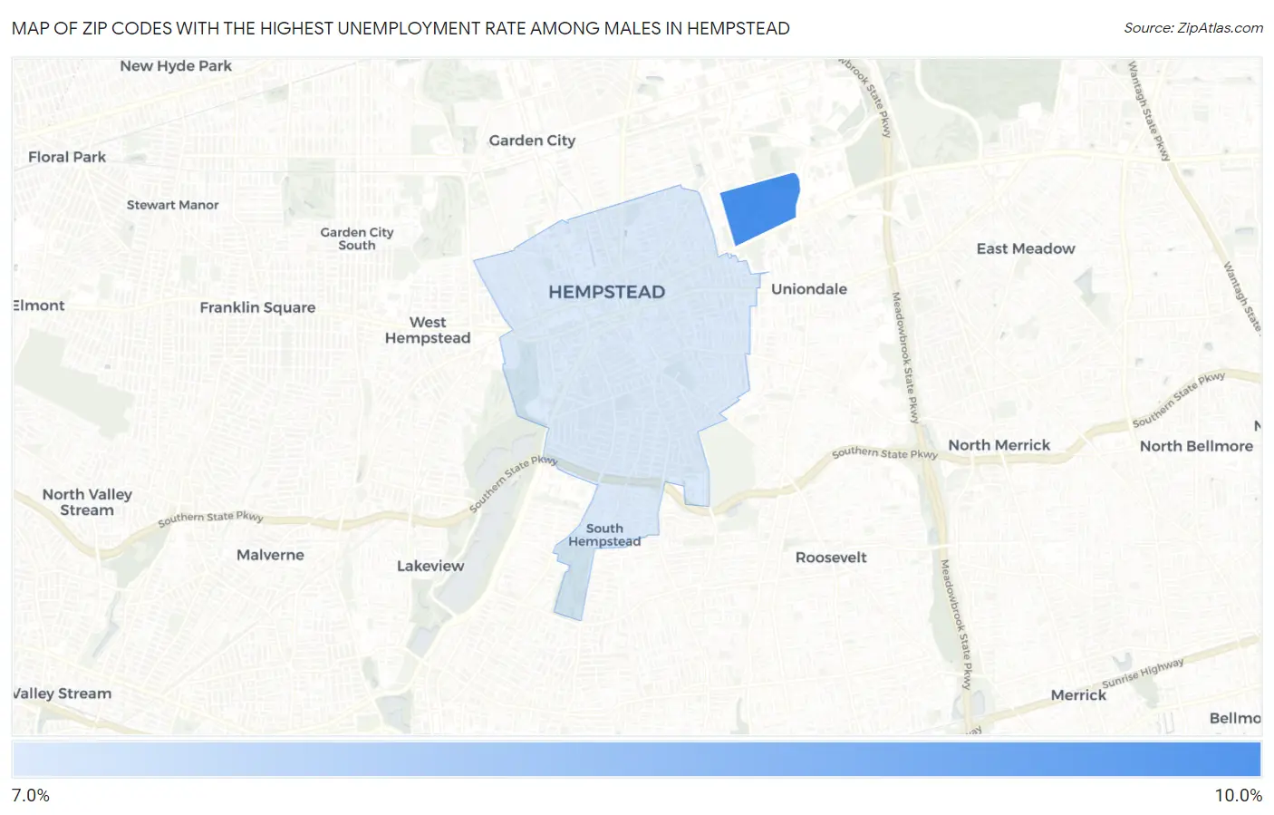 Zip Codes with the Highest Unemployment Rate Among Males in Hempstead Map