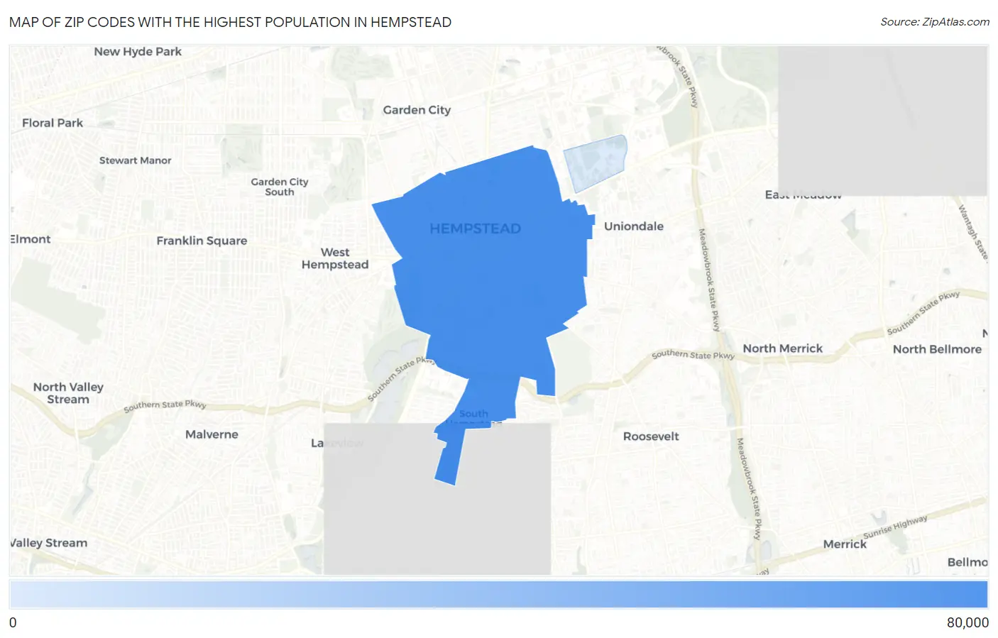 Zip Codes with the Highest Population in Hempstead Map