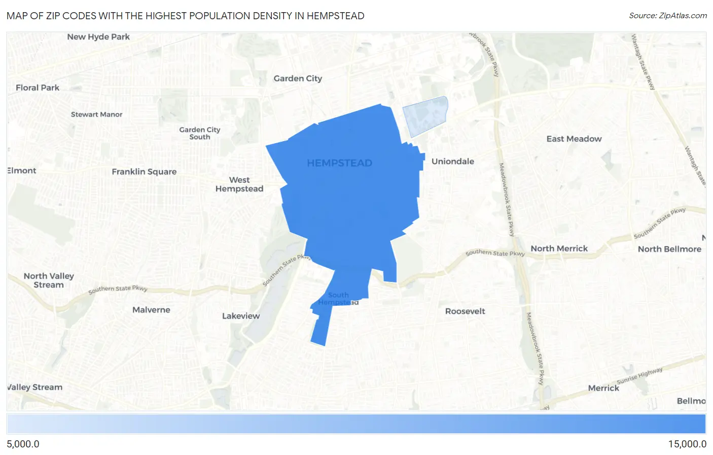 Zip Codes with the Highest Population Density in Hempstead Map