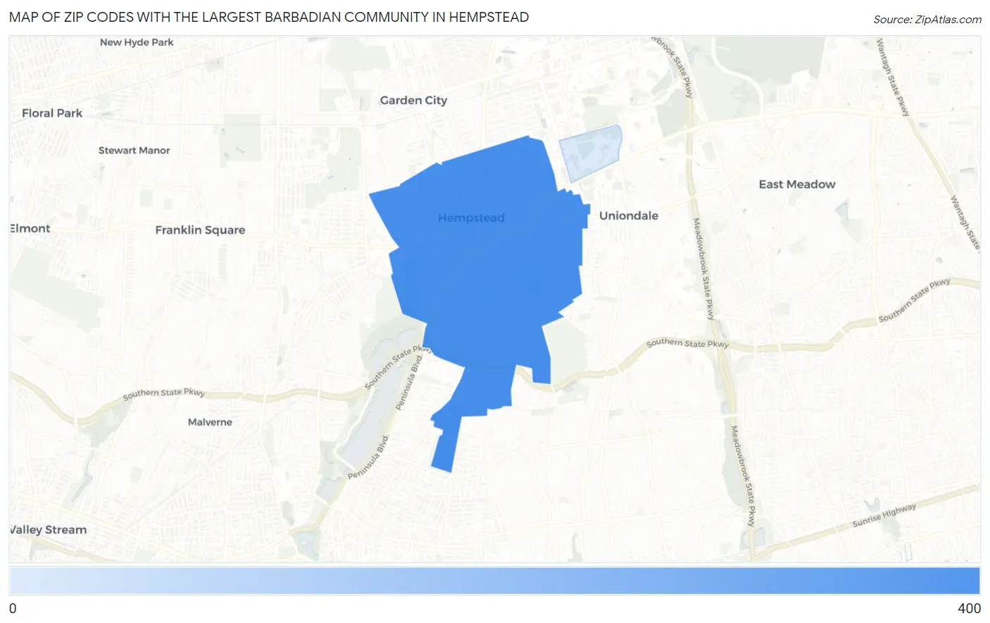 Zip Codes with the Largest Barbadian Community in Hempstead Map