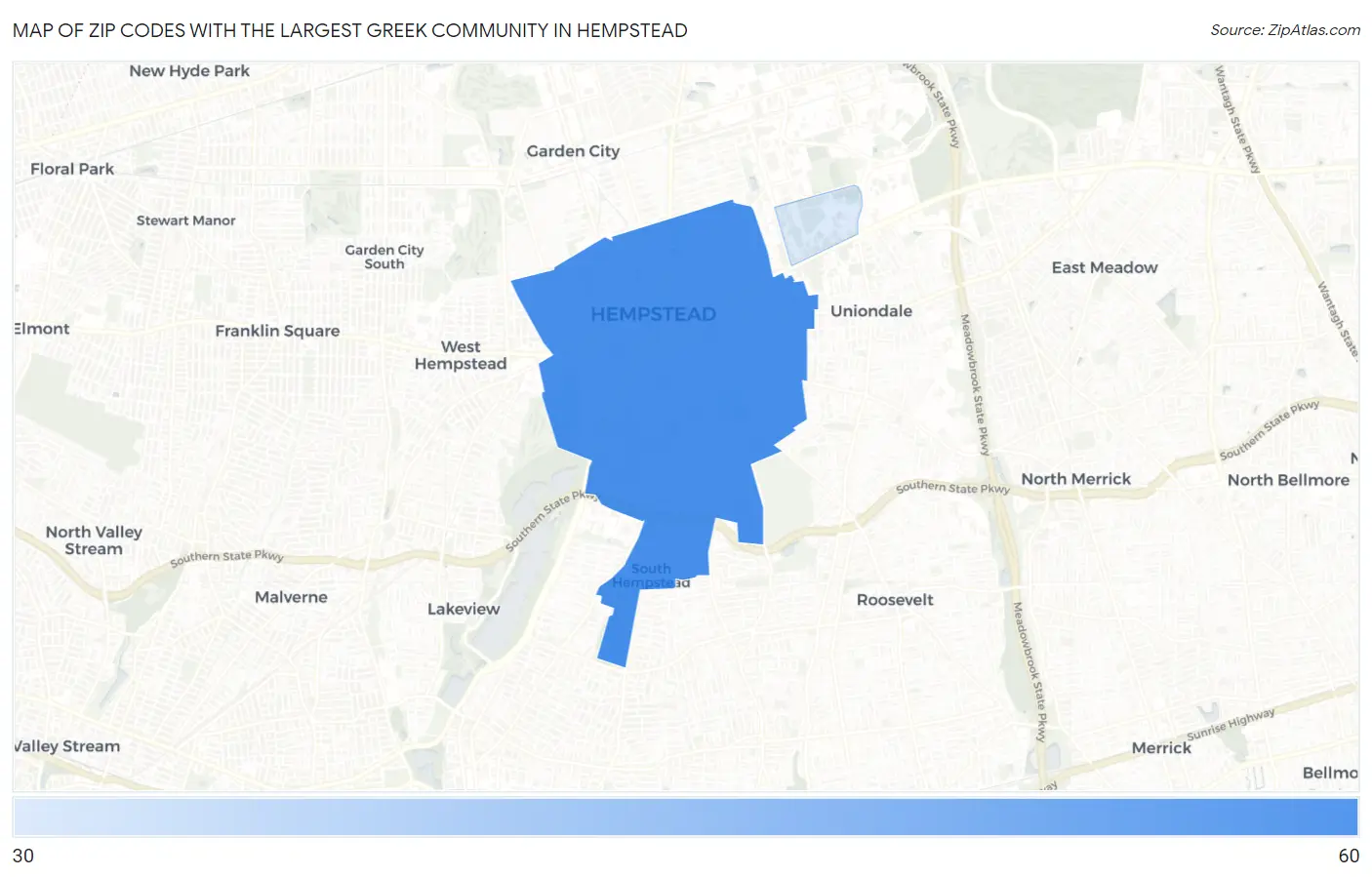 Zip Codes with the Largest Greek Community in Hempstead Map