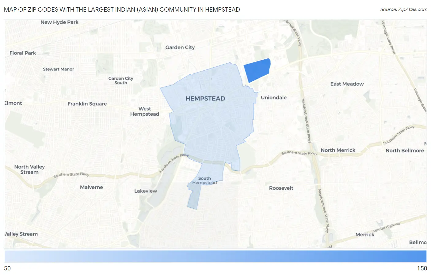 Zip Codes with the Largest Indian (Asian) Community in Hempstead Map