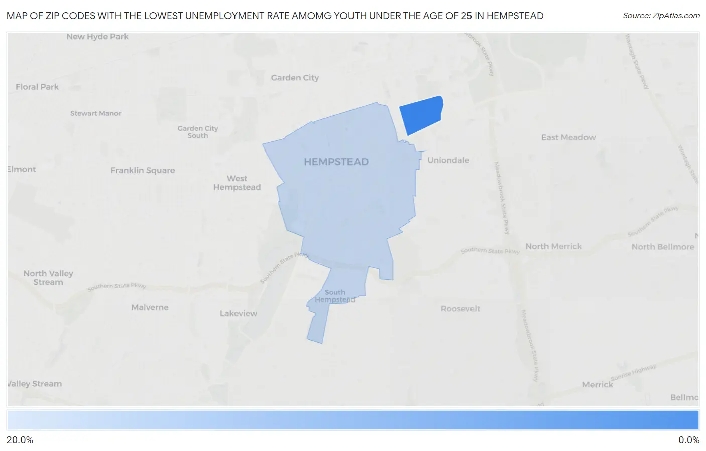 Zip Codes with the Lowest Unemployment Rate Amomg Youth Under the Age of 25 in Hempstead Map