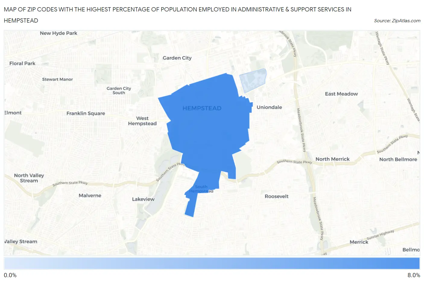 Zip Codes with the Highest Percentage of Population Employed in Administrative & Support Services in Hempstead Map