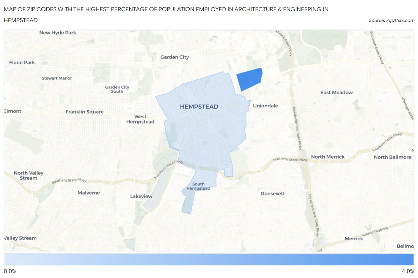 Zip Codes with the Highest Percentage of Population Employed in Architecture & Engineering in Hempstead Map