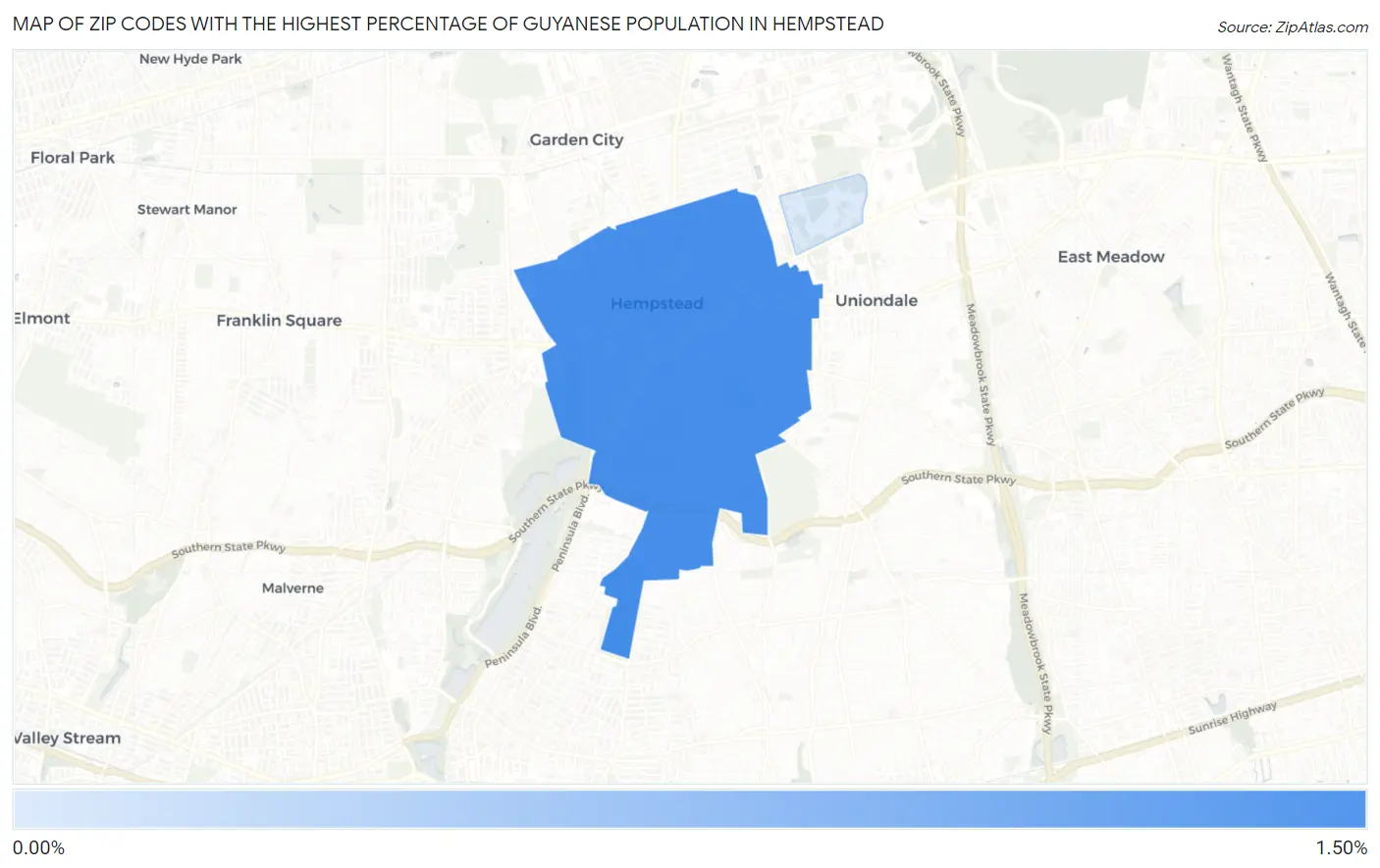 Zip Codes with the Highest Percentage of Guyanese Population in Hempstead Map