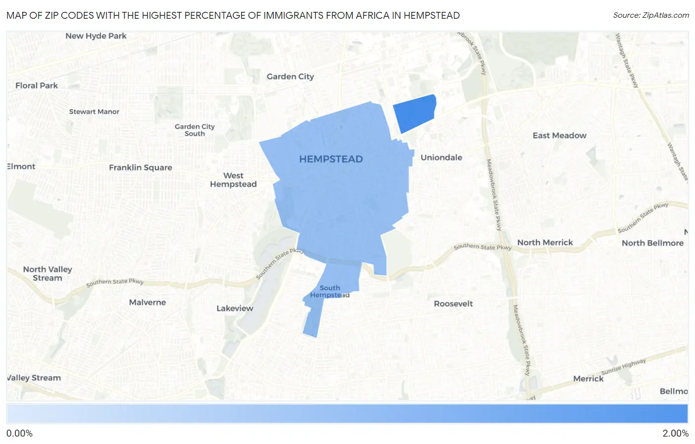 Zip Codes with the Highest Percentage of Immigrants from Africa in Hempstead Map