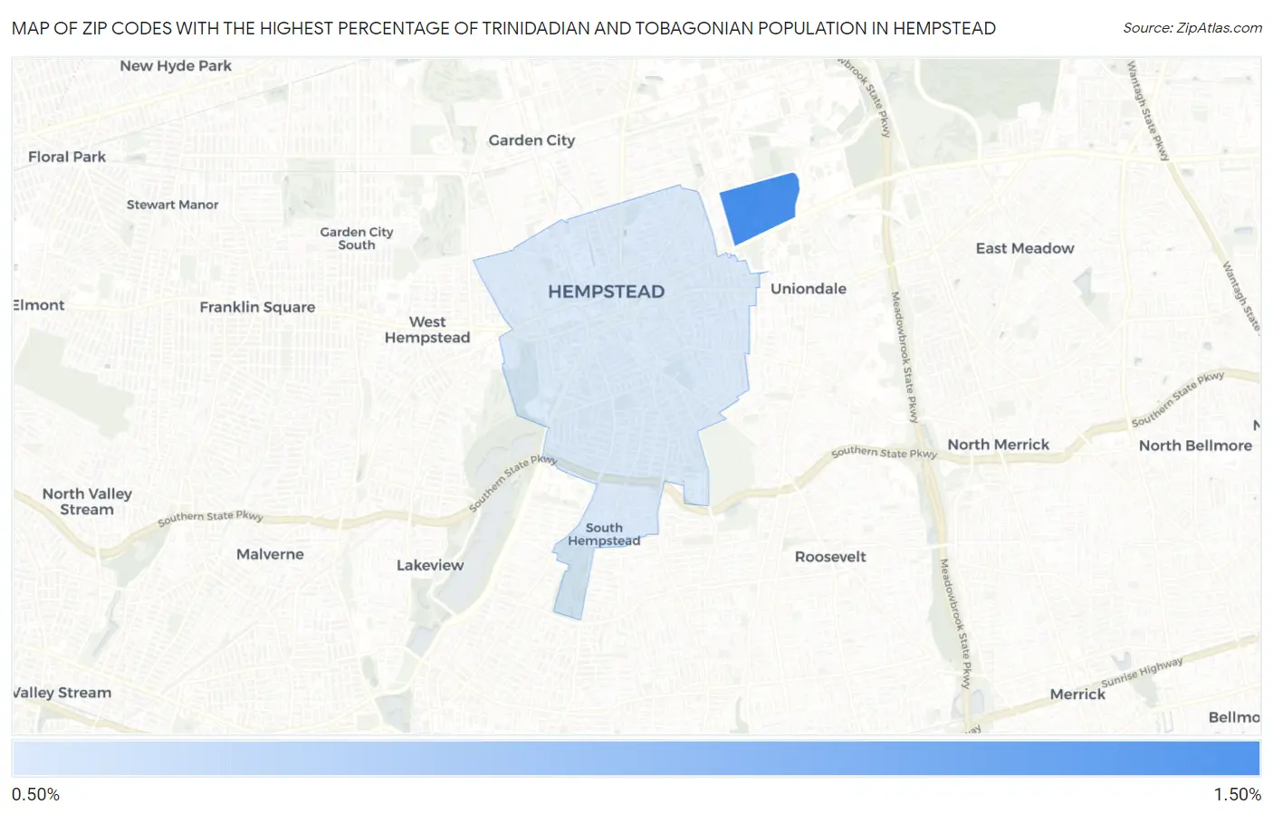 Zip Codes with the Highest Percentage of Trinidadian and Tobagonian Population in Hempstead Map
