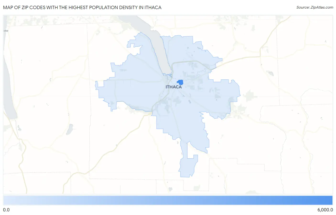 Zip Codes with the Highest Population Density in Ithaca Map