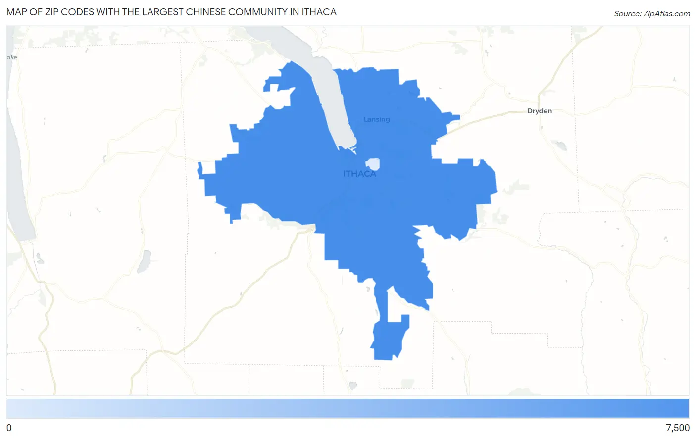 Zip Codes with the Largest Chinese Community in Ithaca Map