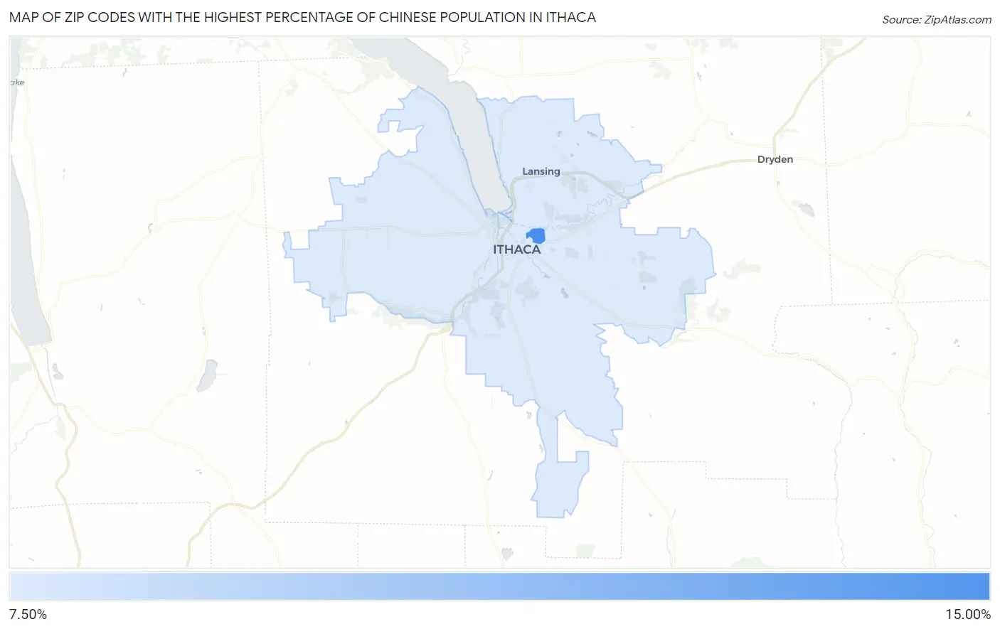 Zip Codes with the Highest Percentage of Chinese Population in Ithaca Map