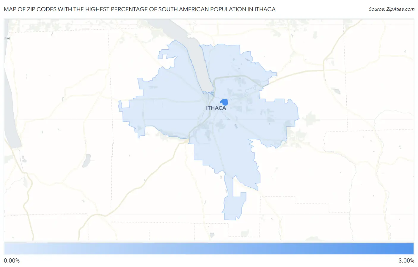 Zip Codes with the Highest Percentage of South American Population in Ithaca Map