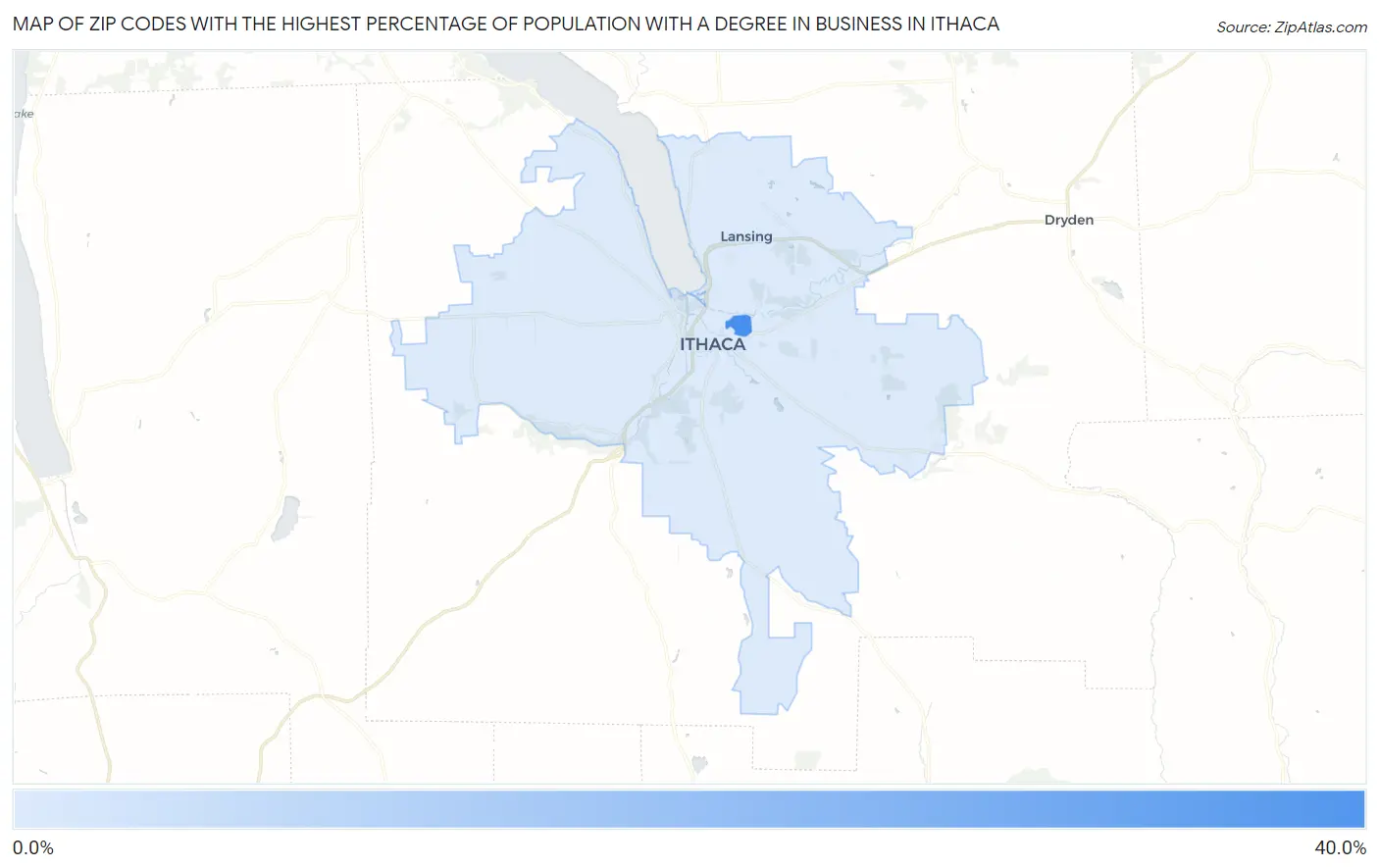 Zip Codes with the Highest Percentage of Population with a Degree in Business in Ithaca Map