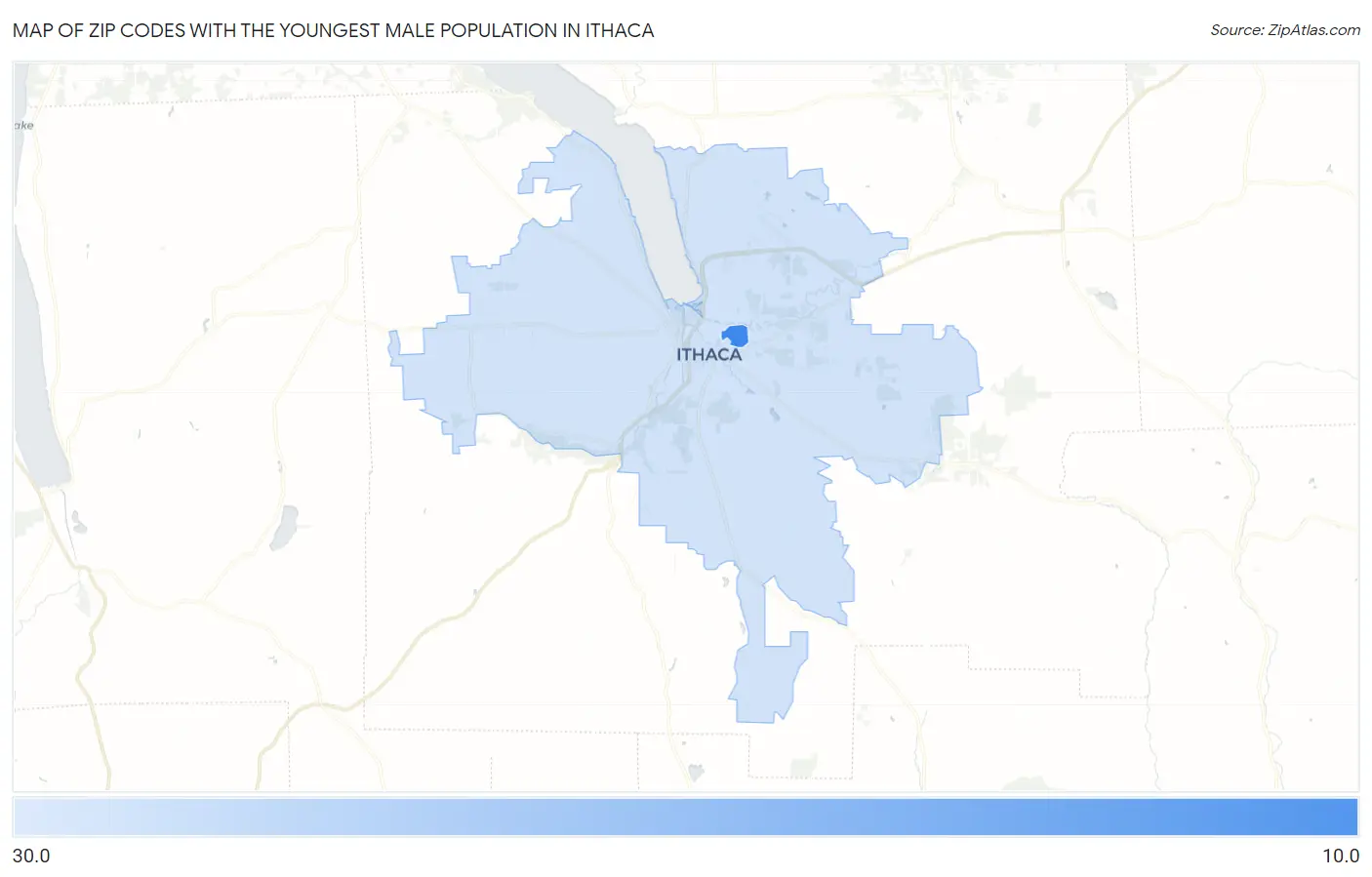 Zip Codes with the Youngest Male Population in Ithaca Map