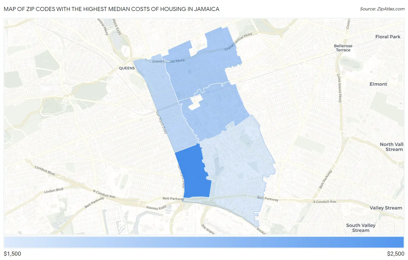 Zip Codes with the Highest Median Costs of Housing in Jamaica Map