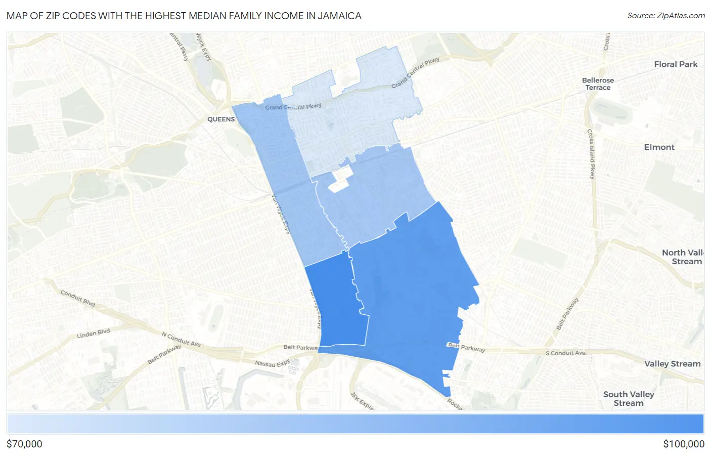 Zip Codes with the Highest Median Family Income in Jamaica Map