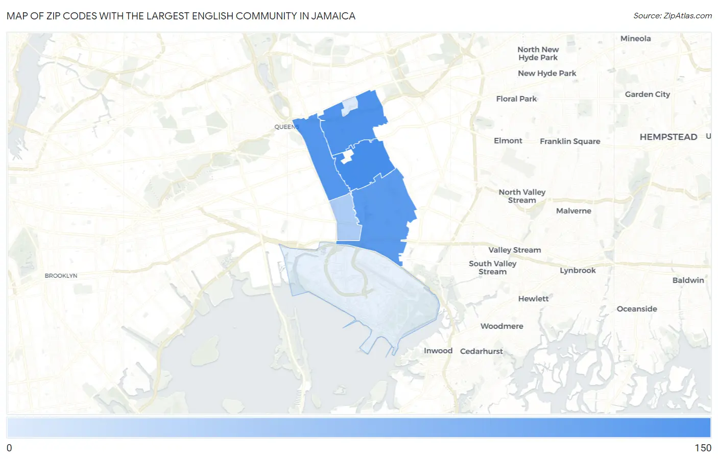 Zip Codes with the Largest English Community in Jamaica Map