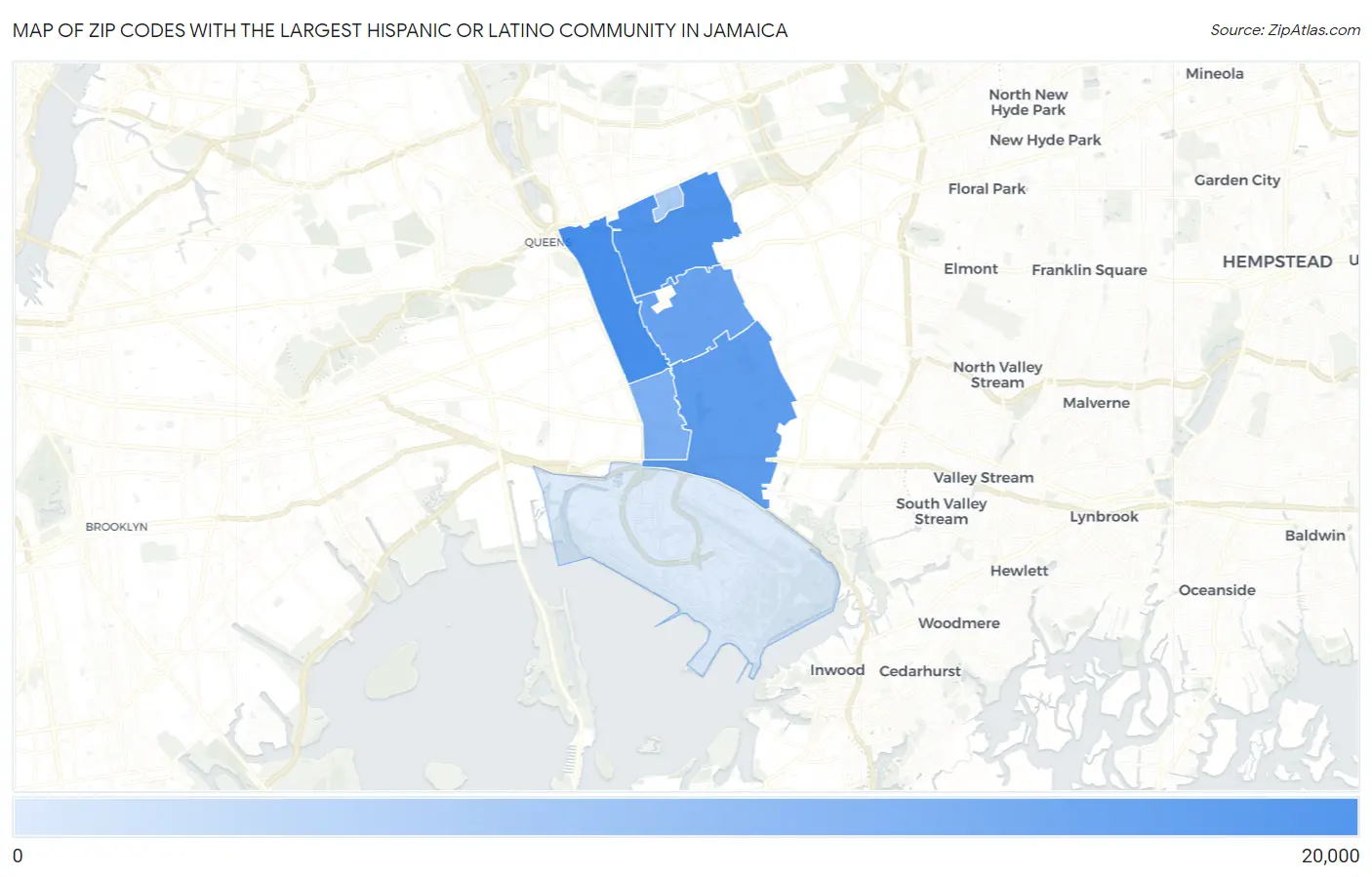 Zip Codes with the Largest Hispanic or Latino Community in Jamaica Map