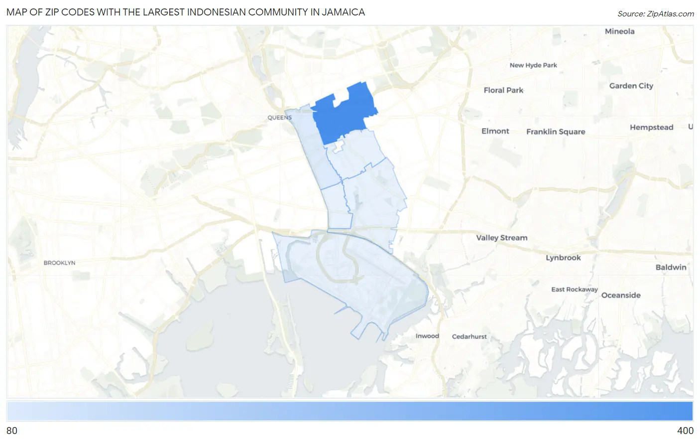 Zip Codes with the Largest Indonesian Community in Jamaica Map