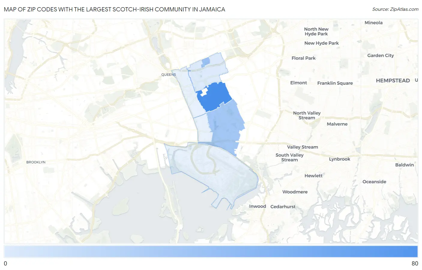 Zip Codes with the Largest Scotch-Irish Community in Jamaica Map