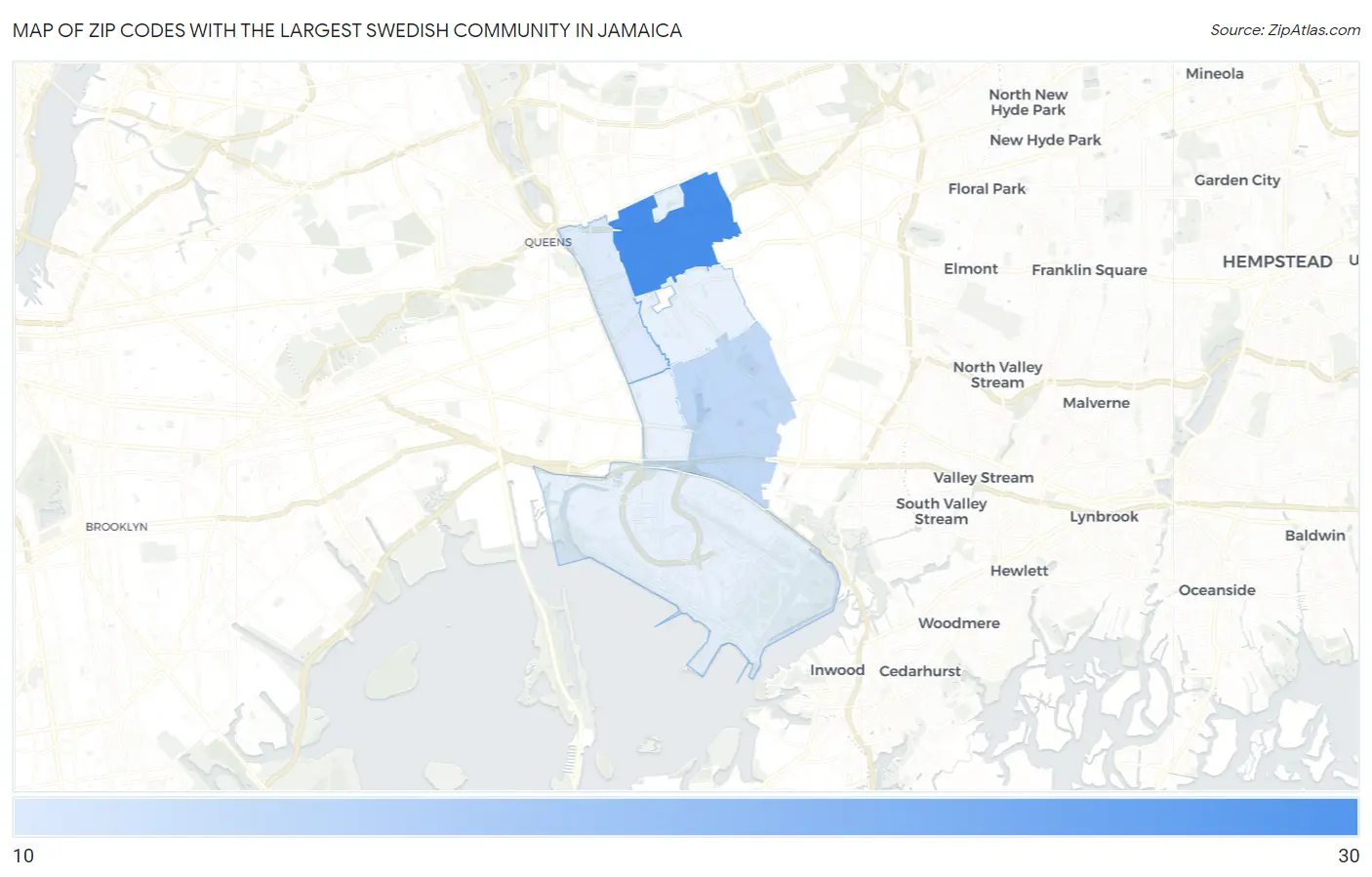 Zip Codes with the Largest Swedish Community in Jamaica Map