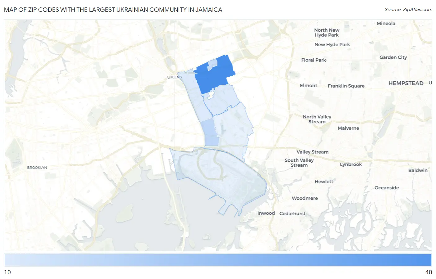 Zip Codes with the Largest Ukrainian Community in Jamaica Map