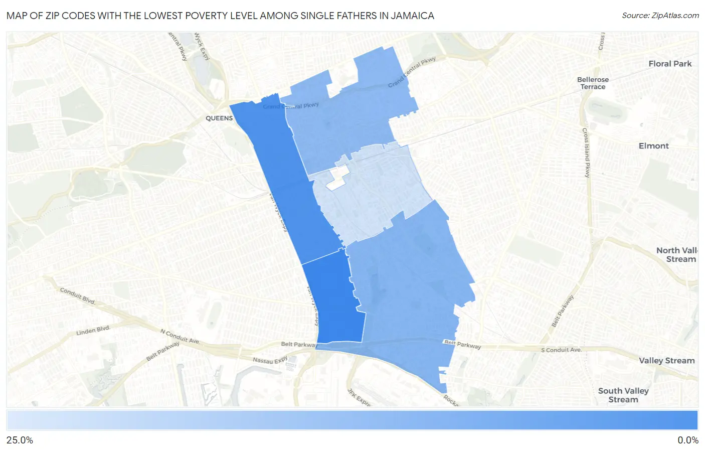 Zip Codes with the Lowest Poverty Level Among Single Fathers in Jamaica Map