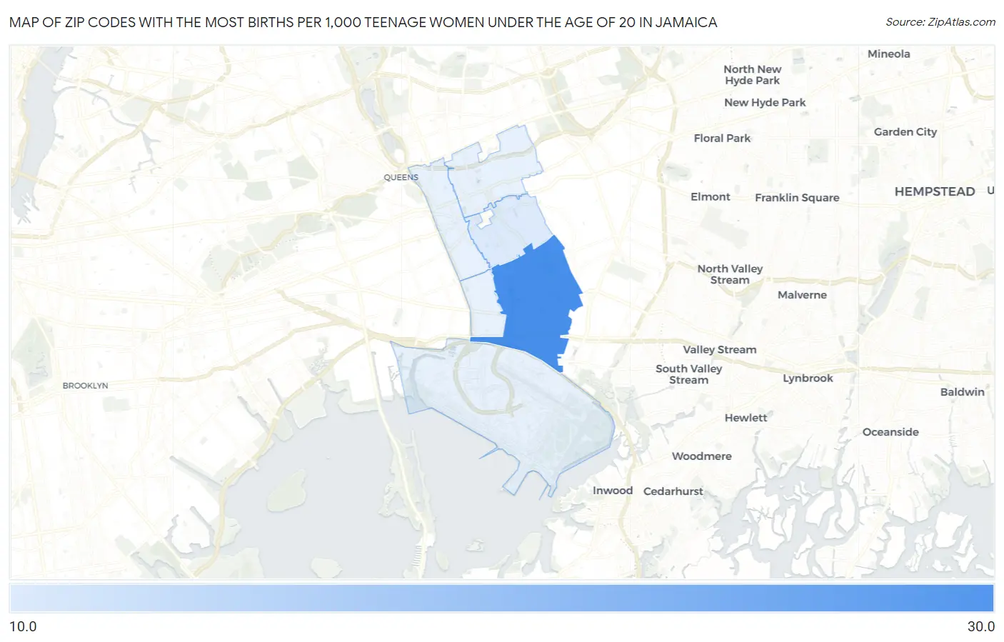 Zip Codes with the Most Births per 1,000 Teenage Women Under the Age of 20 in Jamaica Map