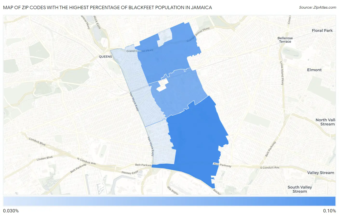 Zip Codes with the Highest Percentage of Blackfeet Population in Jamaica Map