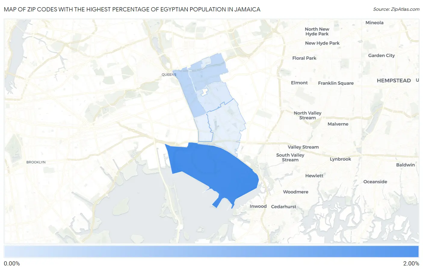 Zip Codes with the Highest Percentage of Egyptian Population in Jamaica Map