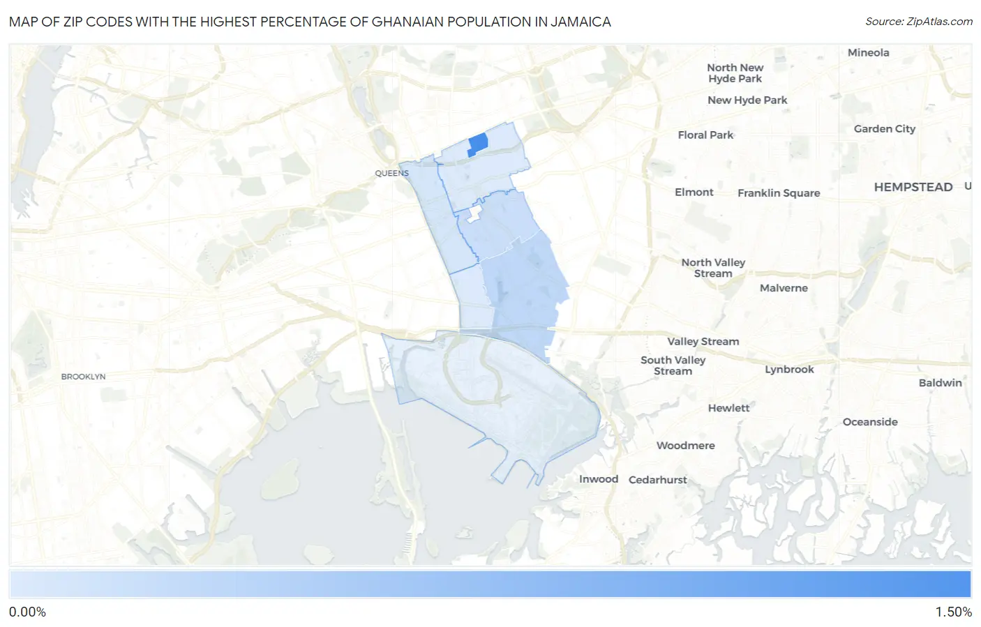 Zip Codes with the Highest Percentage of Ghanaian Population in Jamaica Map