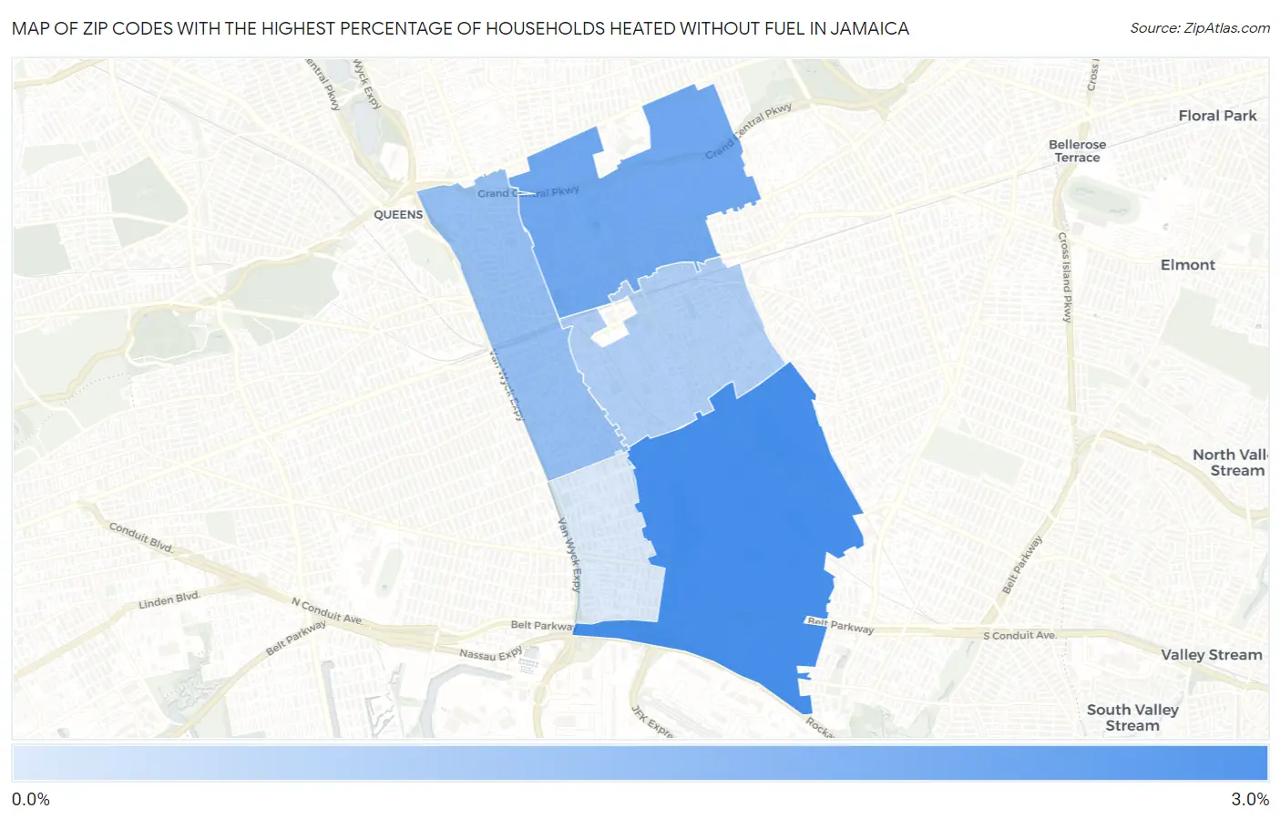 Zip Codes with the Highest Percentage of Households Heated without Fuel in Jamaica Map