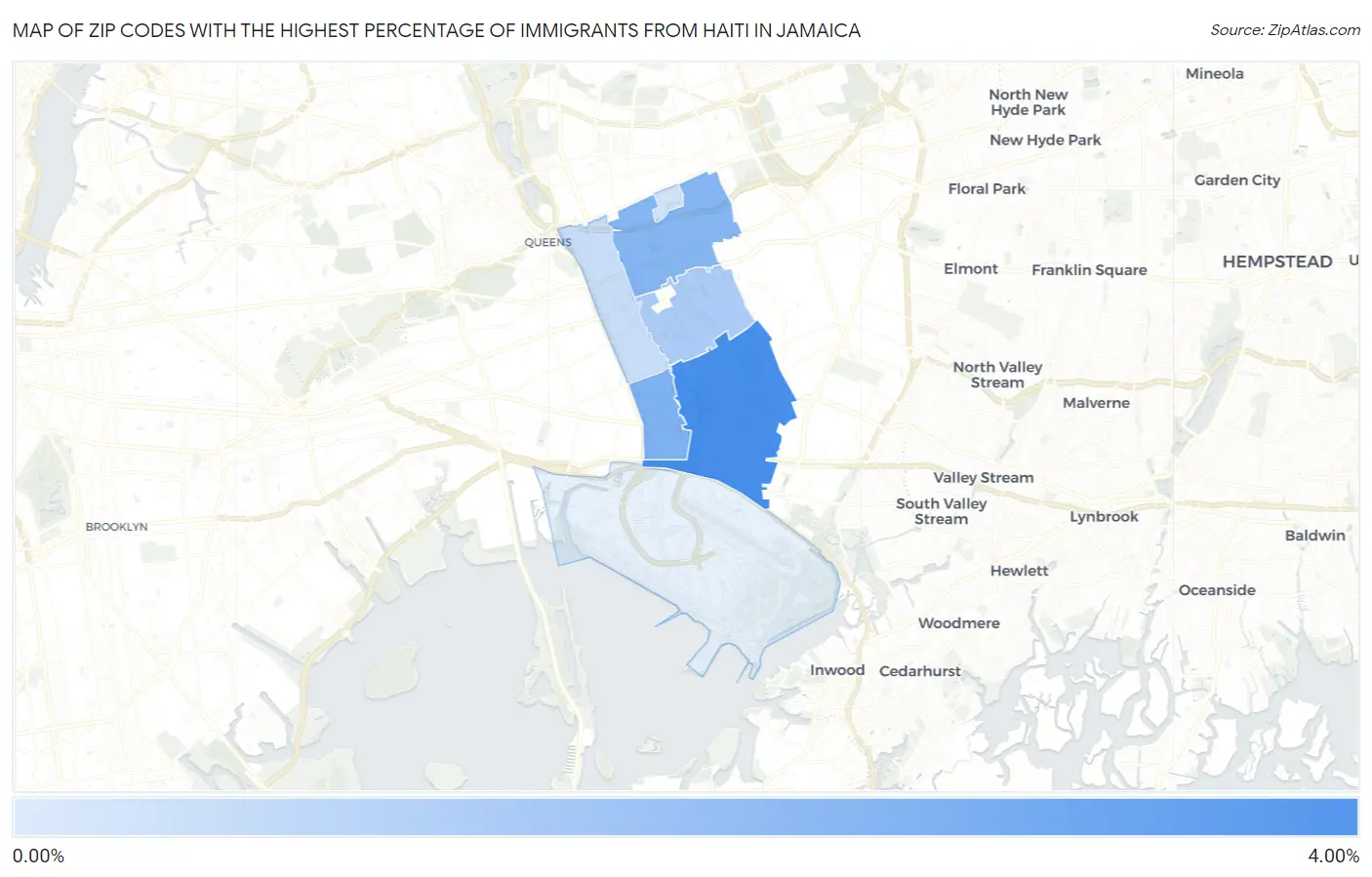 Zip Codes with the Highest Percentage of Immigrants from Haiti in Jamaica Map