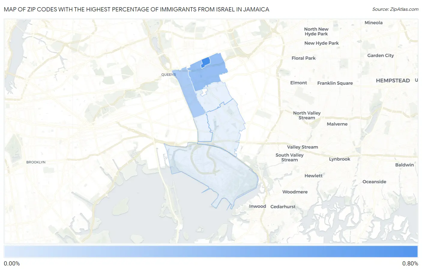 Zip Codes with the Highest Percentage of Immigrants from Israel in Jamaica Map