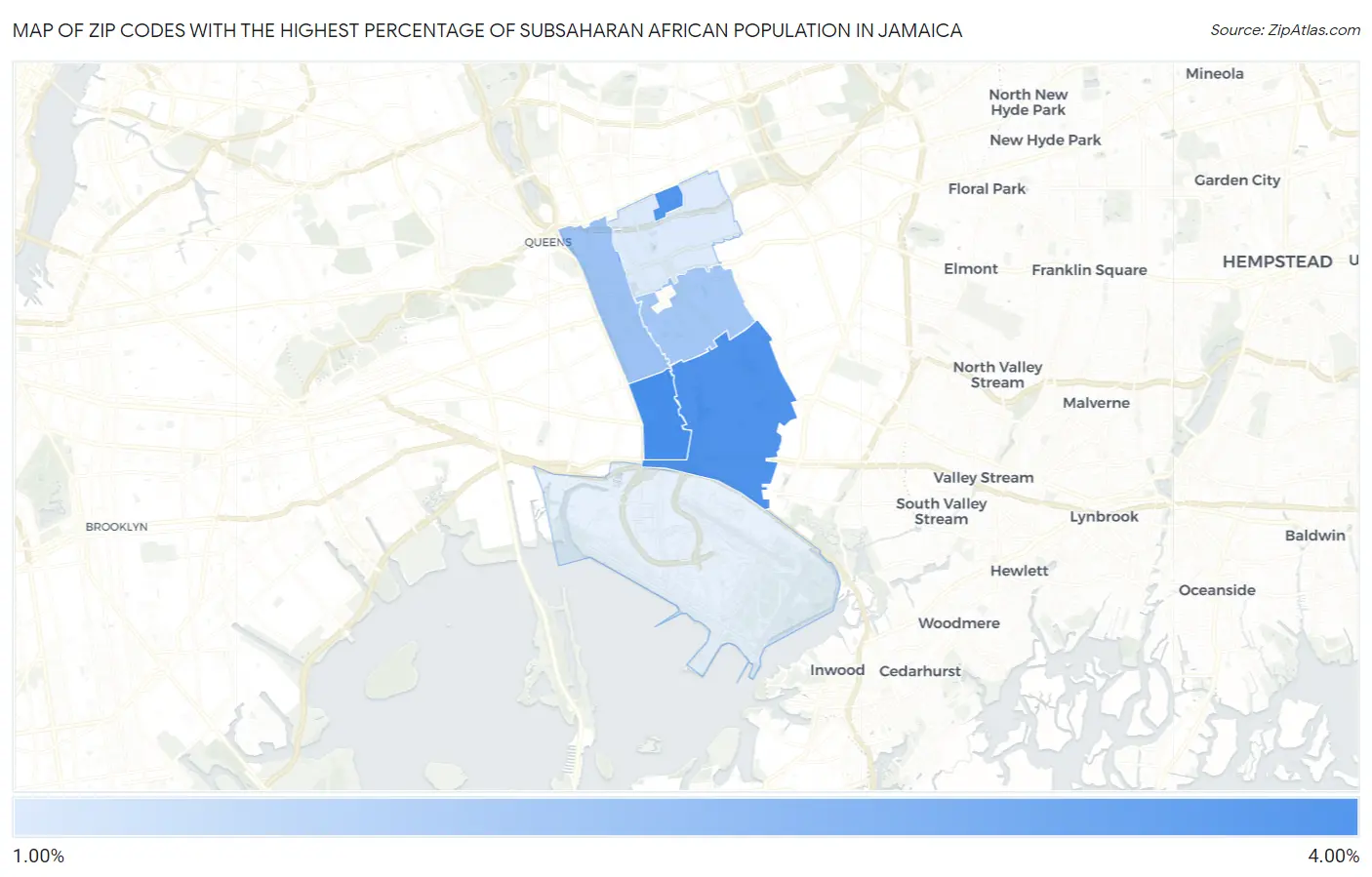 Zip Codes with the Highest Percentage of Subsaharan African Population in Jamaica Map