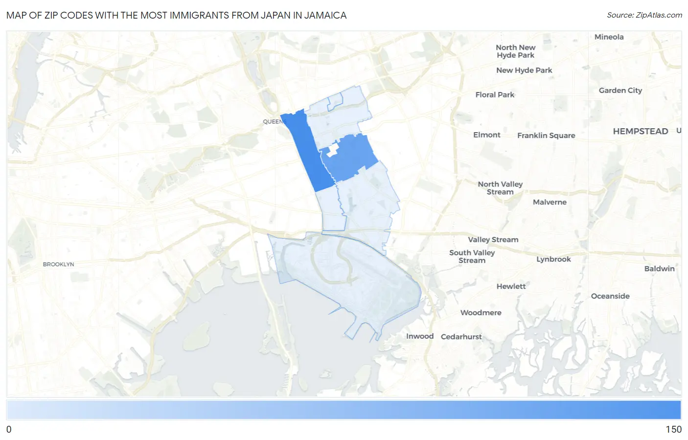 Zip Codes with the Most Immigrants from Japan in Jamaica Map