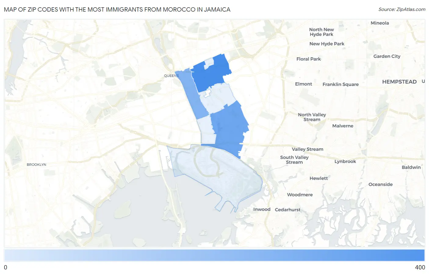 Zip Codes with the Most Immigrants from Morocco in Jamaica Map
