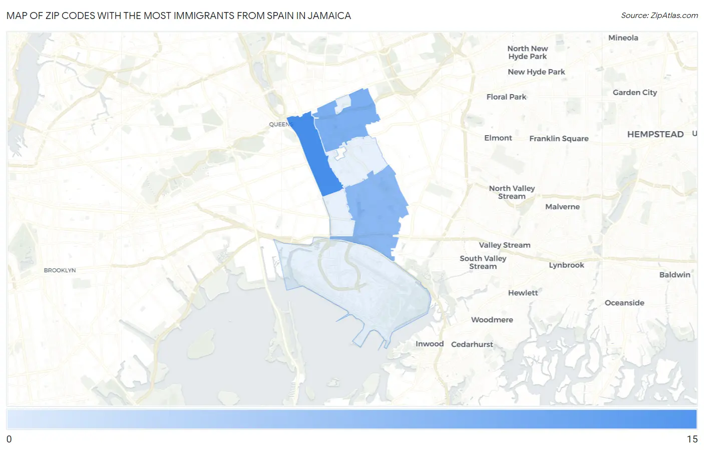 Zip Codes with the Most Immigrants from Spain in Jamaica Map