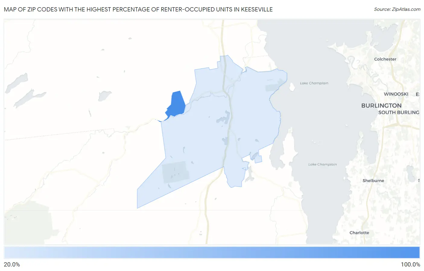 Zip Codes with the Highest Percentage of Renter-Occupied Units in Keeseville Map