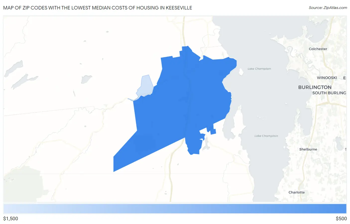 Zip Codes with the Lowest Median Costs of Housing in Keeseville Map