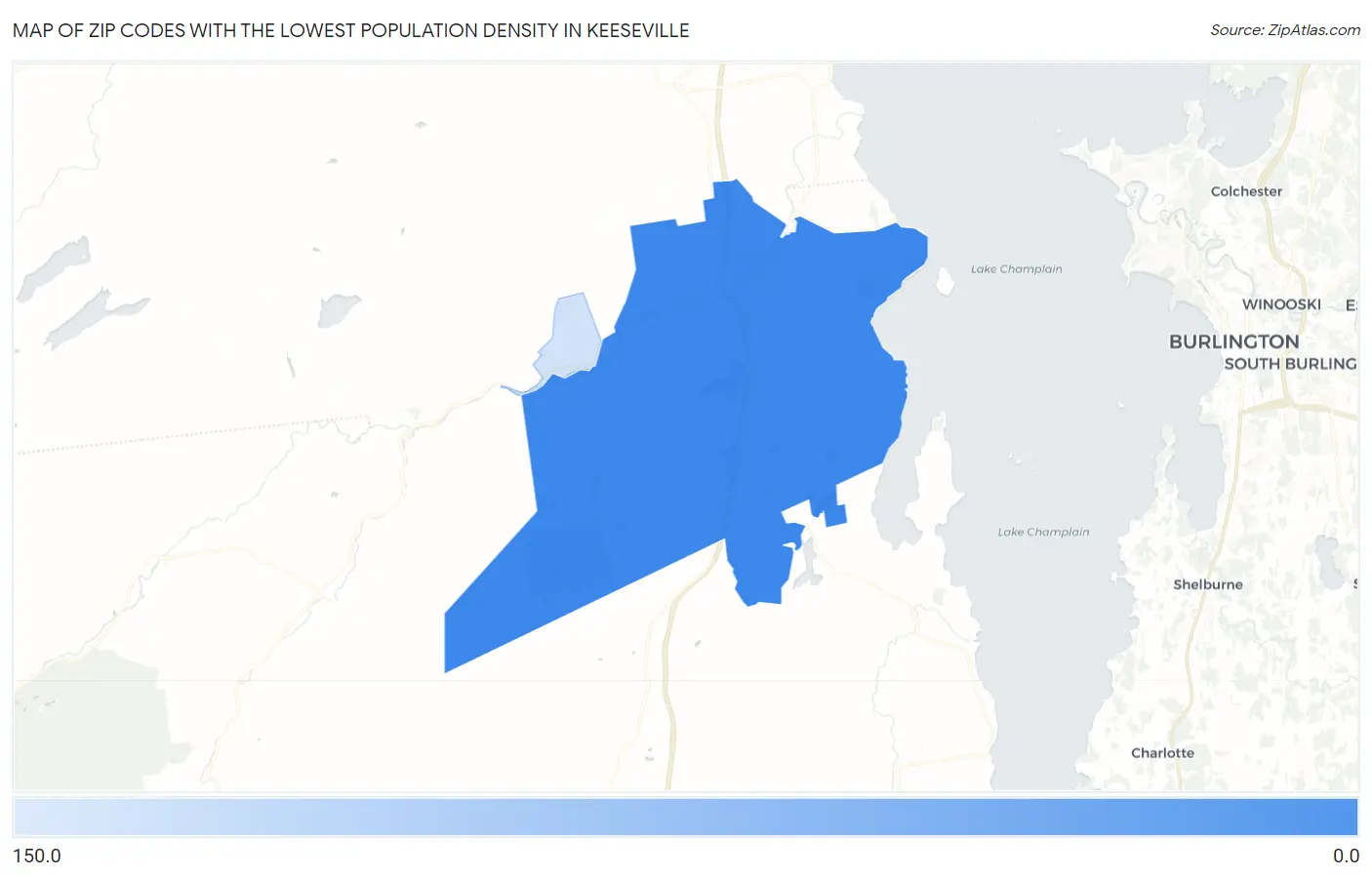 Zip Codes with the Lowest Population Density in Keeseville Map