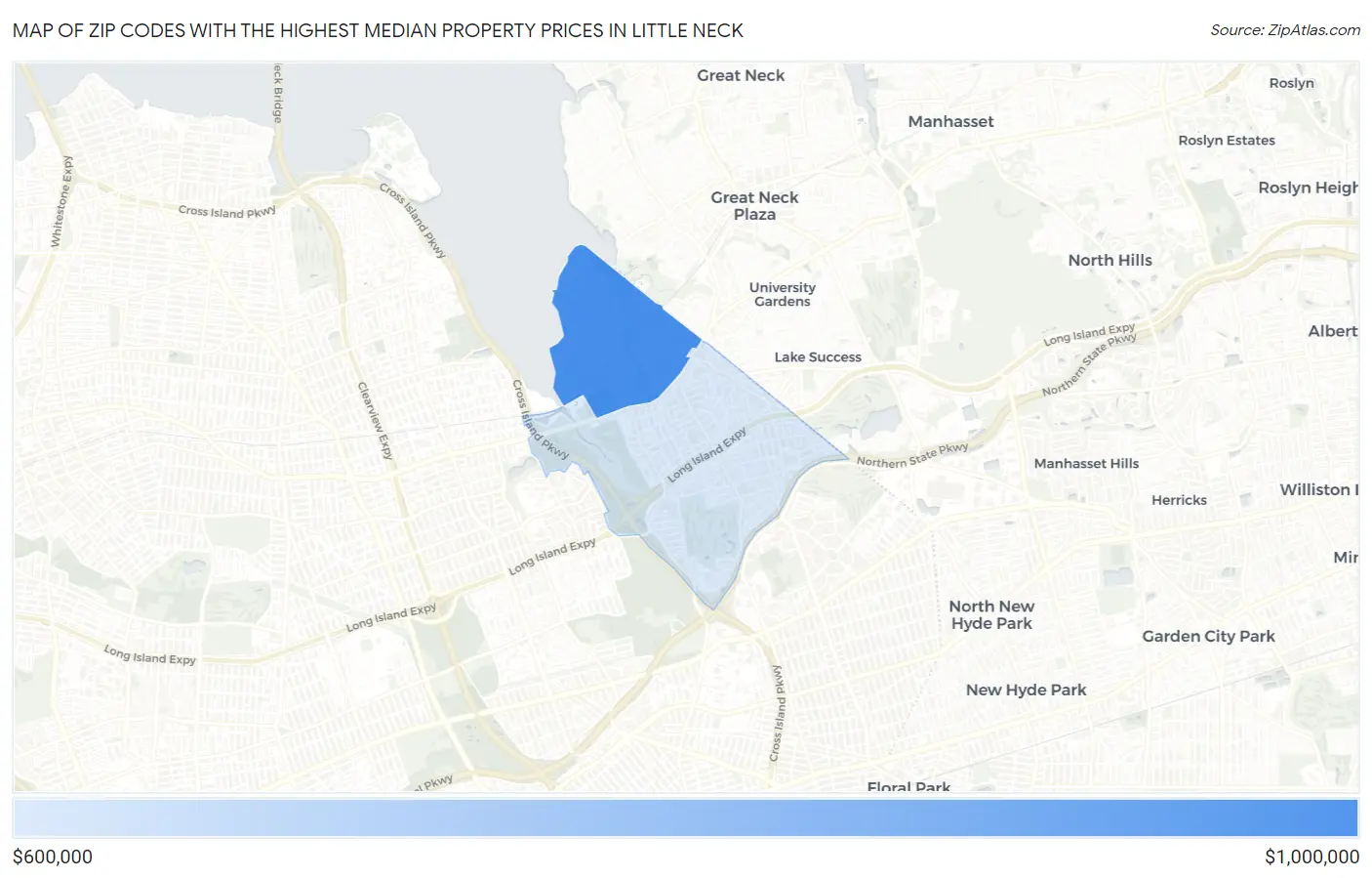 Zip Codes with the Highest Median Property Prices in Little Neck Map