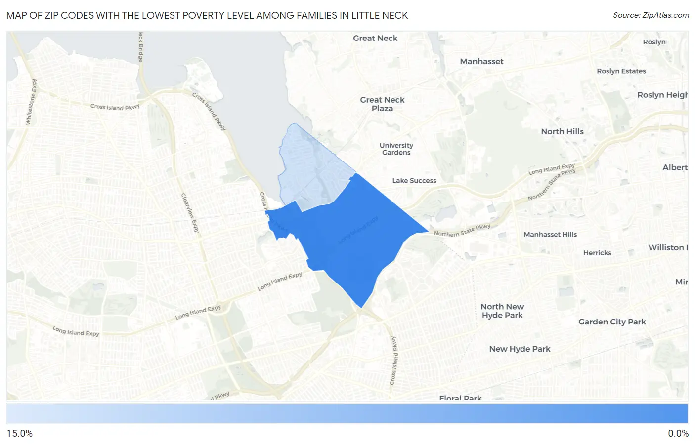 Zip Codes with the Lowest Poverty Level Among Families in Little Neck Map
